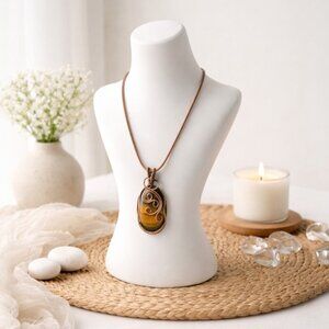 Boho Chic Tiger’s Eye Copper Wire Wrapped Pendant Necklace